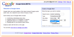 Google Alerts, search, industry, keywords, tools